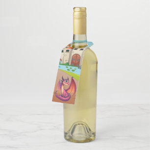 Cute purple/red cartoon dragon bottle tag