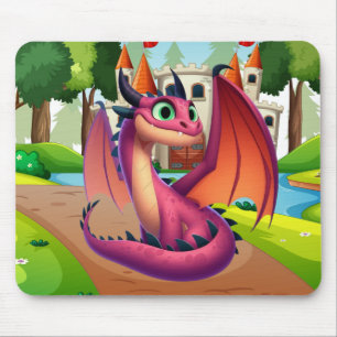 Cute purple/red cartoon dragon mouse mat