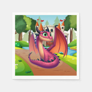 Cute purple/red cartoon dragon napkin