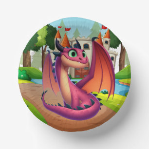 Cute purple/red cartoon dragon paper plate