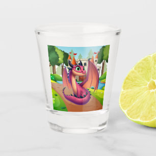 Cute purple/red cartoon dragon shot glass