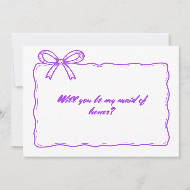 Cute Purple Ribbon Bow Maid of Honour Proposal Invitation (Front)