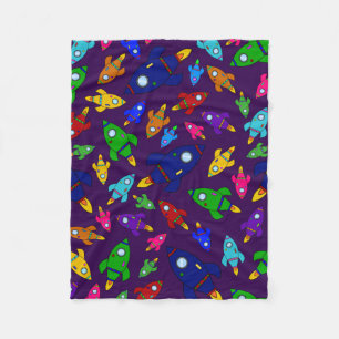 Cute purple rocket ships pattern fleece blanket