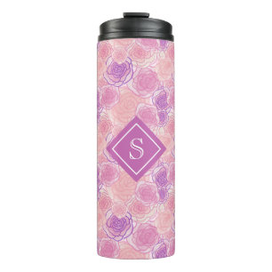 Cute Purple Rose Floral Custom Monogram Thermal Tumbler