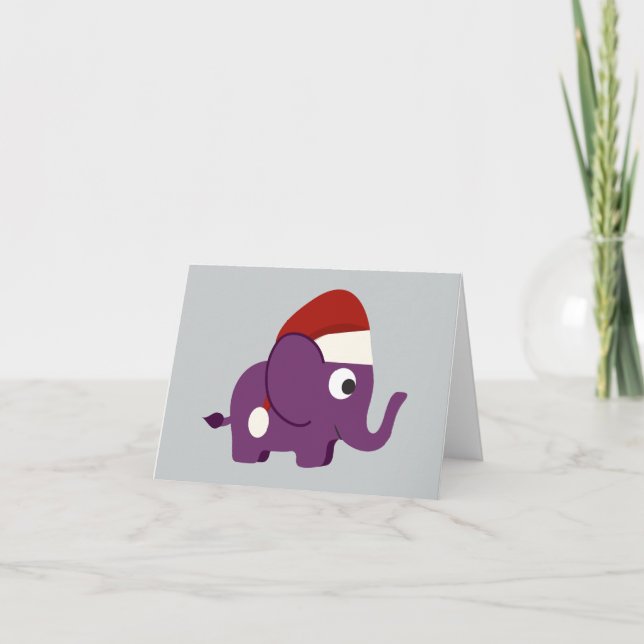 Cute Purple Santa Elephant Holiday Card (Front)