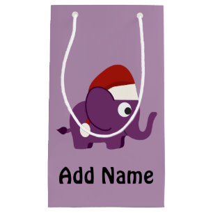 Cute Purple Santa Elephant Small Gift Bag