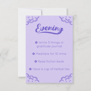 Cute Purple Script Mindful Evening Routine Card