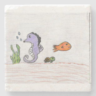 Cute Purple Seahorse  Stone Coaster