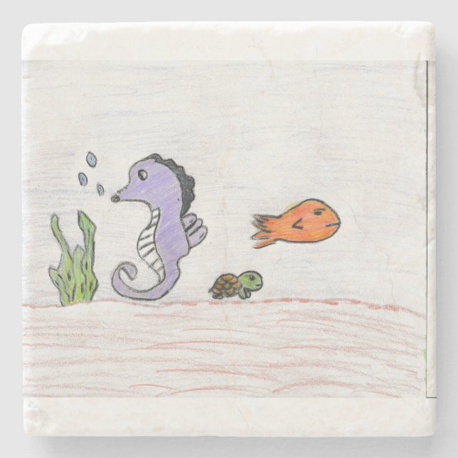 Cute Purple Seahorse  Stone Coaster (Front)