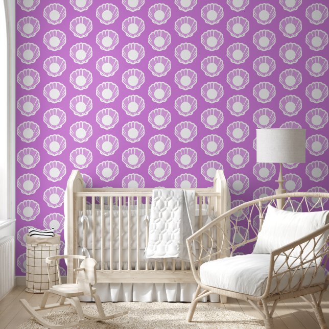 Cute Purple Seashell Mermaid Theme Repeat Pattern Wallpaper (Kids)