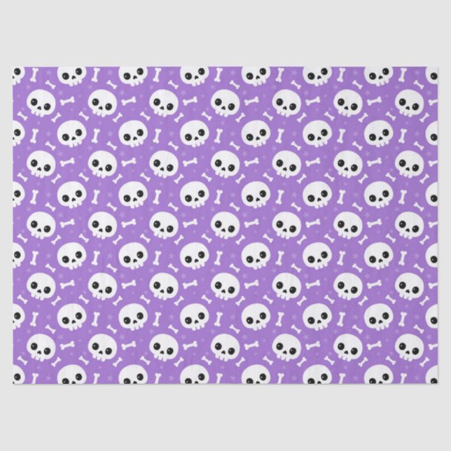 Cute Purple Skull & Bones Halloween Pattern Tissue Paper (Front)