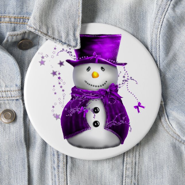 Cute Purple Snowman Christmas Button (In Situ)