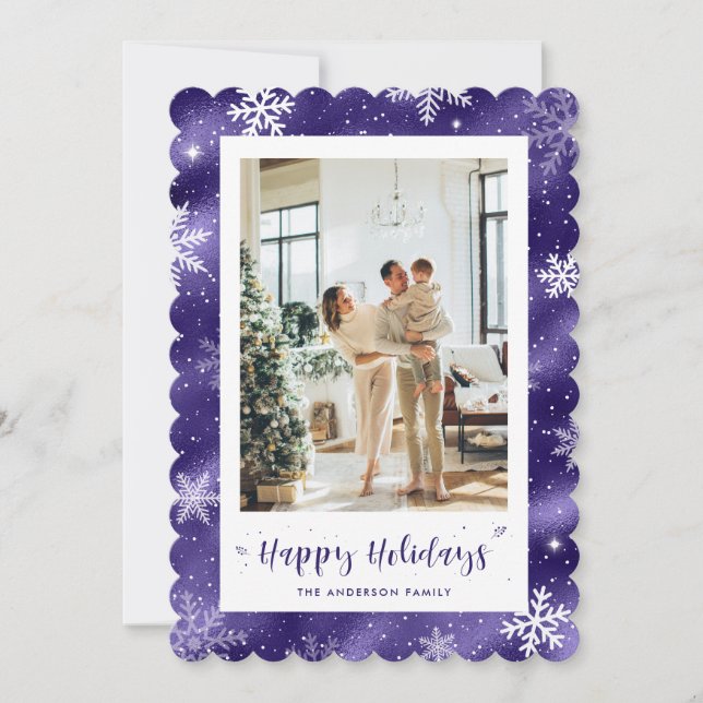 Cute Purple Snowy Photo Holiday (Front)