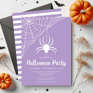 Cute Purple Spider Halloween Party Invitation
