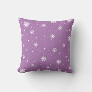 Cute Purple Stars Snowflakes Winter Pattern Cushion