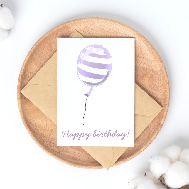 Cute Purple Striped Balloon - Kids Birthday Postcard (Creator Uploaded)