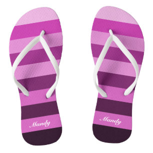 Cute Purple Stripes Pattern Name Flip Flops