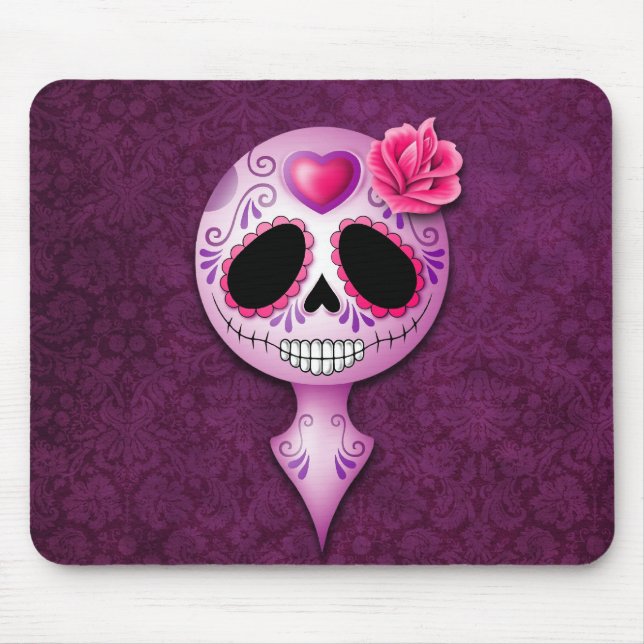 Cute Purple Sugar Skull Mouse Mat (Front)