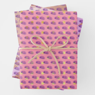 Cute purple tardigrade aka water bear swimming wra wrapping paper sheet