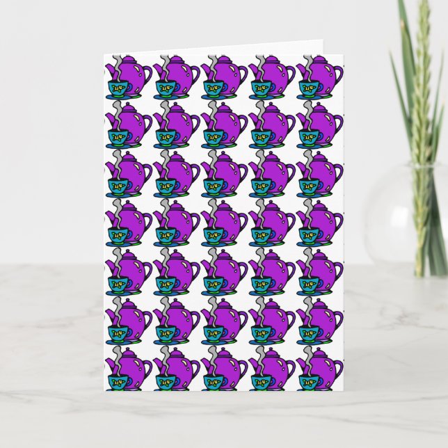 Cute Purple Tea Pot Greeting Card (Front)
