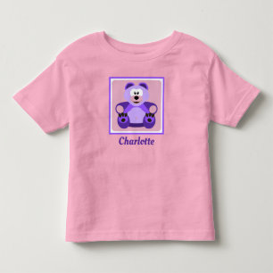 Cute Purple Teddy Bear with Custom Name Toddler T- T-Shirt
