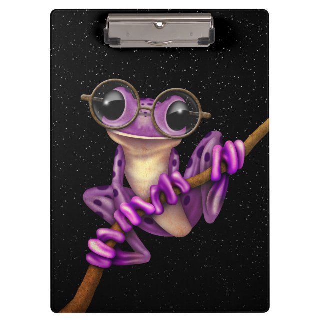 Cute Purple Tree Frog with Eye Glasses with Stars Clipboard (Front)