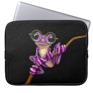 Cute Purple Tree Frog with Eye Glasses with Stars Laptop Sleeve