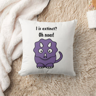 Cute Purple Triceratops Cartoon with Funny Extinct Cushion