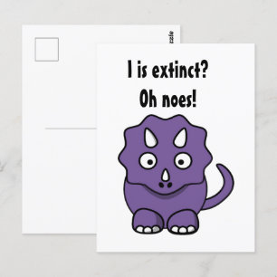 Cute Purple Triceratops Cartoon with Funny Extinct Postcard