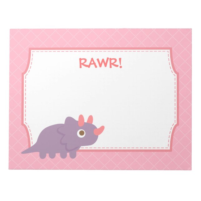 Cute Purple triceratops dinosaur for kids Notepad (Front)