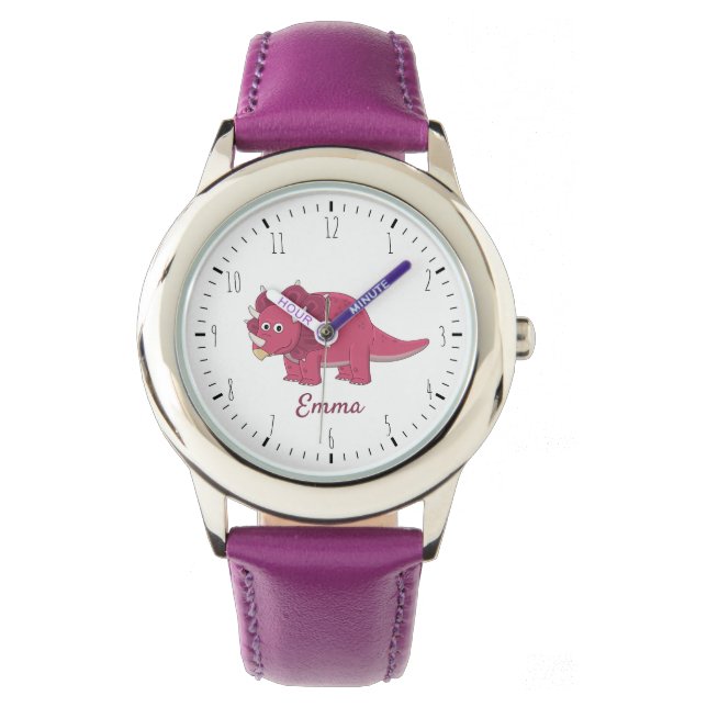 Cute purple triceratops dinosaur kids watch (Front)