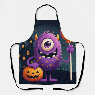 Cute, purple trick-or-treating monster apron