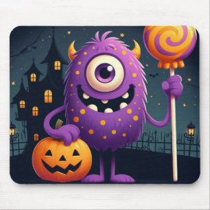 Cute, purple trick-or-treating monster mouse mat