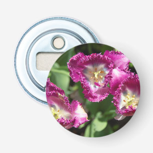 Cute purple  tulips  in the garden  bottle opener