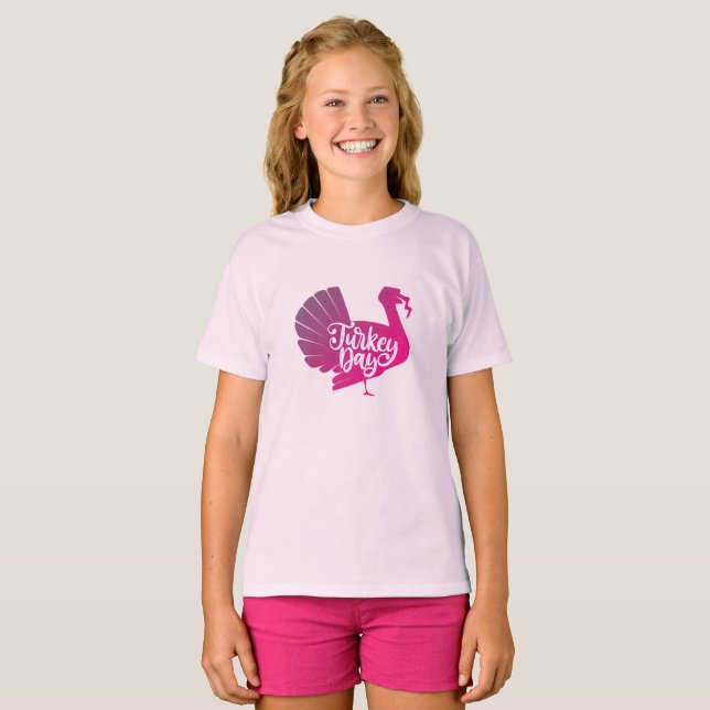 Cute Purple Turkey Shape with Text Typography T-Shirt (Front Full)