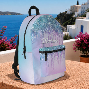 Cute purple Turquoise Glitter Drips monogram Printed Backpack