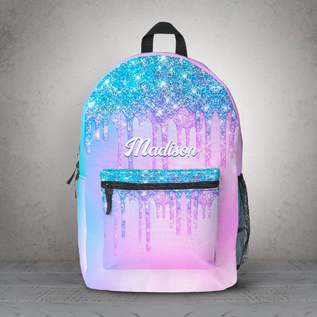 Cute purple Turquoise Glitter Drips monogram Printed Backpack (Creator Uploaded)