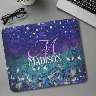 Cute purple turquoise ombre glitter monogram mouse mat