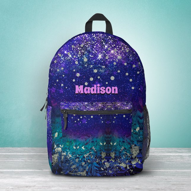 Cute purple turquoise ombre glitter monogram printed backpack (Creator Uploaded)