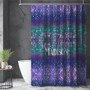 Cute purple turquoise ombre glitter monogram shower curtain