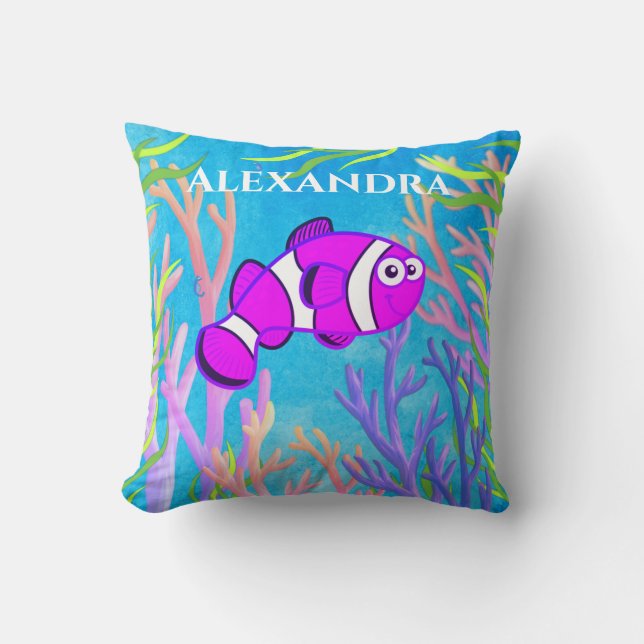 Cute purple Under the Sea Fish and Starfish Cushion (Front)