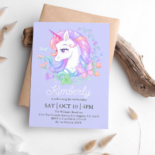 Cute Purple Unicorn All Ages Kids Birthday  Invitation
