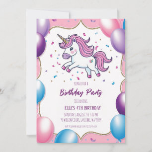 cute purple unicorn birthday invitations