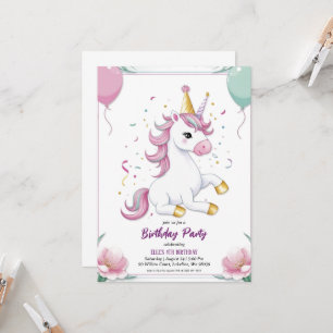 cute purple unicorn birthday invitations