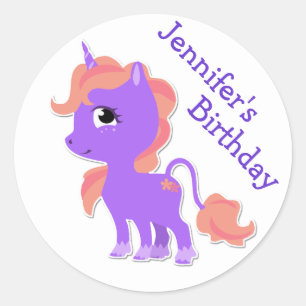 Cute Purple Unicorn Birthday Sticker