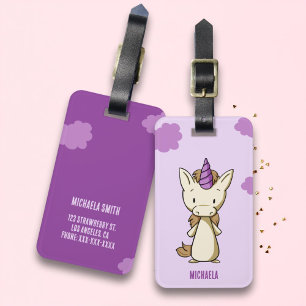 Cute Purple Unicorn Girl Name Kids Luggage Tag