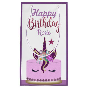Cute Purple Unicorn Horn Birthday Cake Small Gift Bag