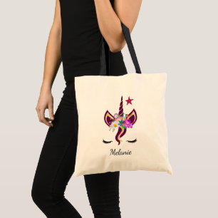 Cute Purple Unicorn Horn Personalised Tote Bag