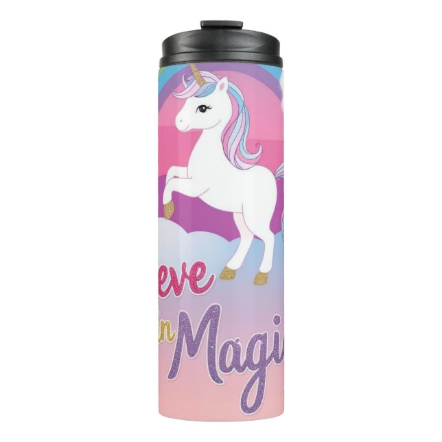Cute Purple Unicorn in a Starry Sky Thermal Tumbler (Front)