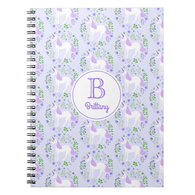 Cute Purple Unicorn Pattern Personalised  Notebook (Front)